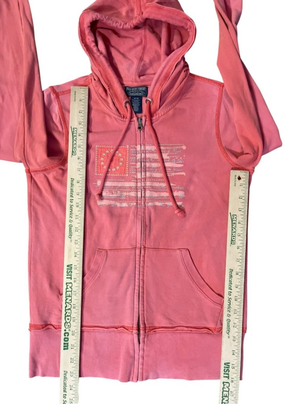 Polo Jeans Company Ralph Lauren Womens M Zip-Up Hoodie Flag Graphic Used - Picture 10 of 13